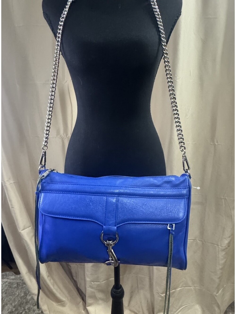 Rebecca Minkoff Palo Alto Crossbody Bag Cobalt Blue Genuine Leather Chain Purse